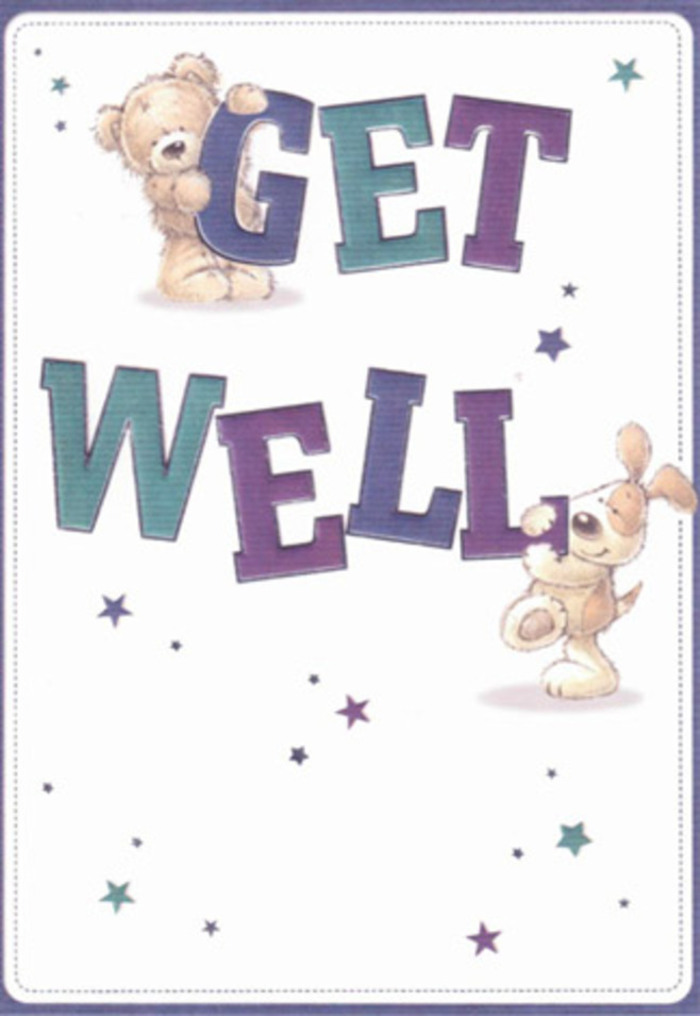 Celebrating encouragement with a touch of local artistry, this get well card feels as light and hopeful as a spring morning in Holland Park's Kyoto Garden. The illustration stands out for its warmth: a gentle bear with golden, fleecy fur and a bouncy, affectionate puppy flank the bold, hand-lettered 'Get Well' greeting. Strokes of indigo and teal lend vibrancy and energy, each letter forming a cheerful sculptural base for the two friends. Scattered stars-some shimmering, others a soft haze-scatter across the white expanse like confetti of hope, evoking the uplifting feeling of stargazer lilies or delphiniums in a freshly arranged basket. The tactile suggestion of fur, along with the gleam of the paper, enhances the sense of comforting touch and thoughtful detail. One can almost imagine a neighbour from Holland Park receiving this card amongst fragrant stems of eucalyptus or soothing ivory roses, its heartfelt message a balm for weary spirits. The entire composition radiates positivity, as if designed by an artisan who understands the healing power of both flowers and friendship right here in the heart of our vibrant community.